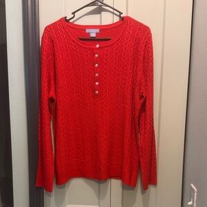 Laura Scott Red Cable Knit Button Down Sweater